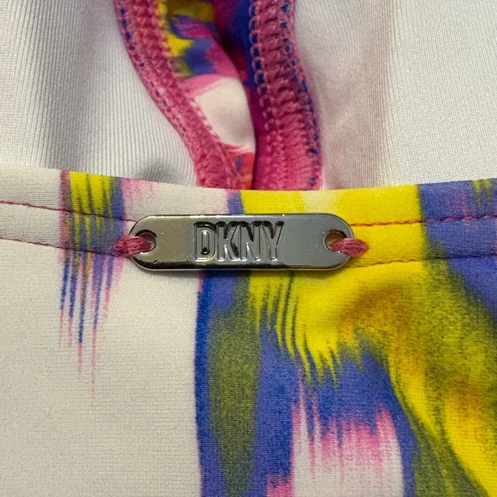 DKNY Ruffle Neck One-Piece Floral Slimming UV Protection Swimsuit - Picture 10 of 12